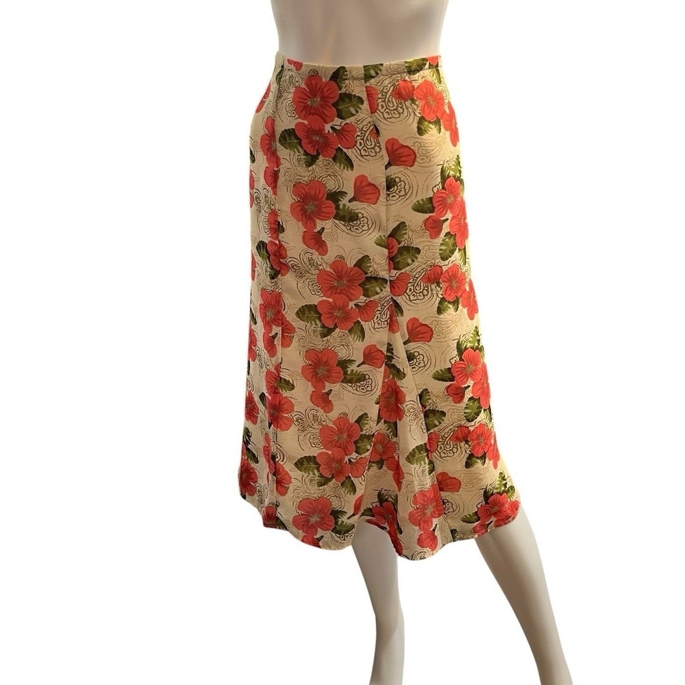 Croft & Barrow Skirt Beige Pink Floral Chiffon Midi Size 18 Office Career Travel